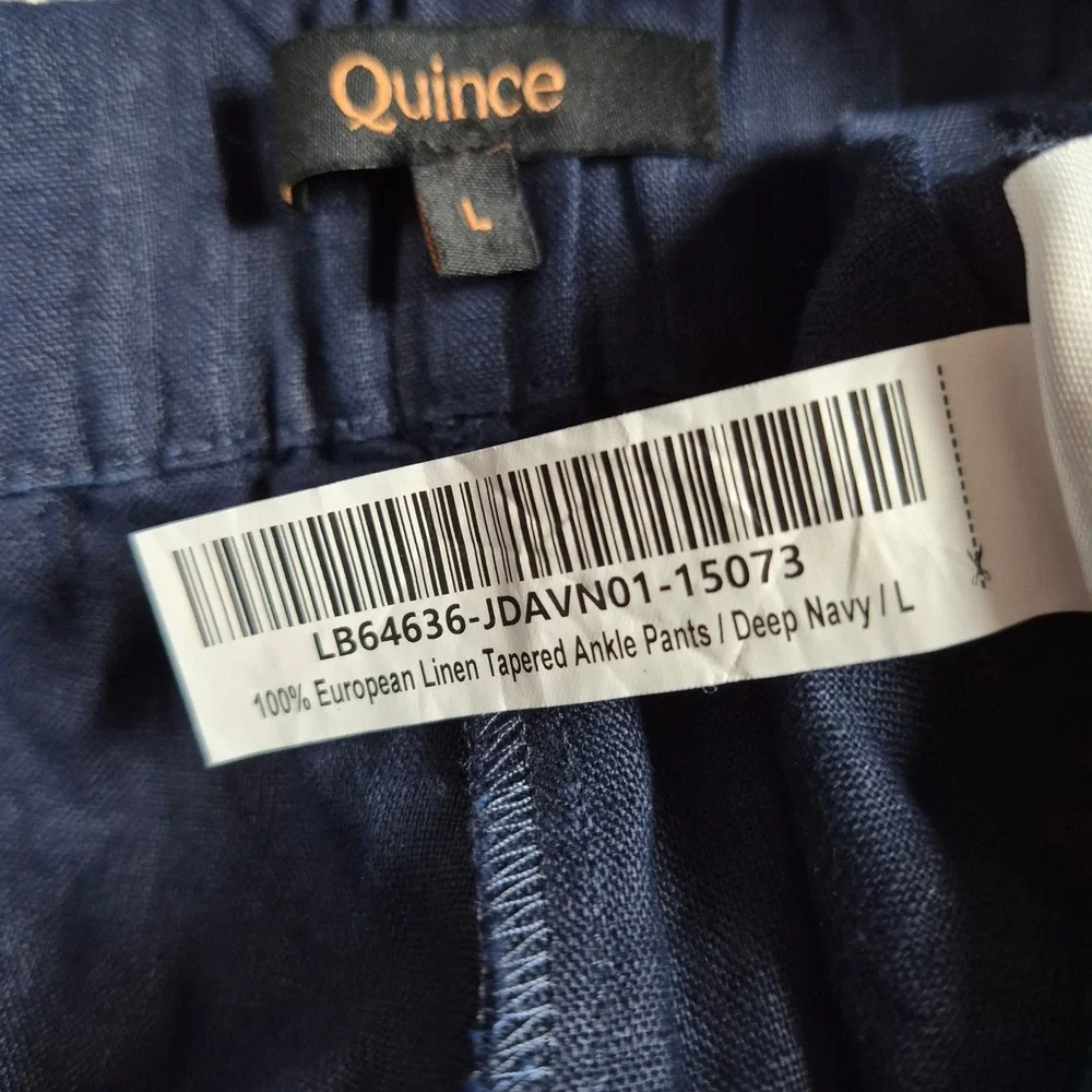 Quince Pants Womens L Blue European Linen Tapered Ankle Deep Navy